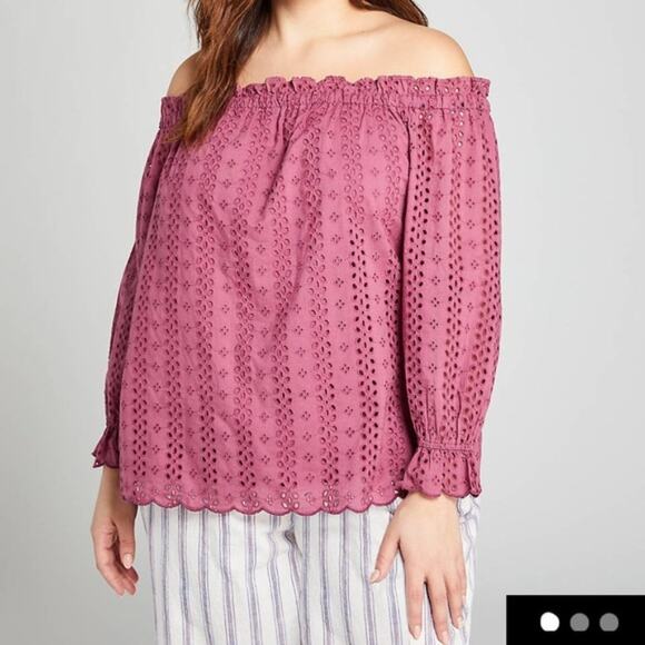 Lane Bryant Off The Shoulder Eyelet Long Sleeve Top Womens Plus Size 22/24 NWT - Picture 1 of 9